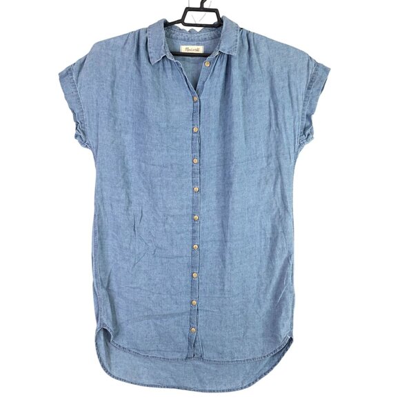 Womens Madewell Blue Linen Blend Shirt Dress Button Up Cap Sleeves Size M - Picture 1 of 8